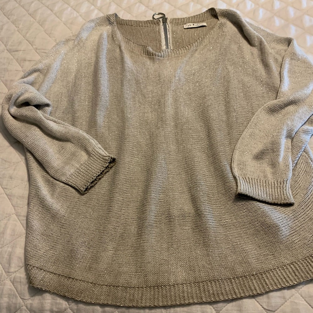 GIGI MODA “Argento” off shoulder boat neck sweater with EXPOSED LG SILVER ZIPPER